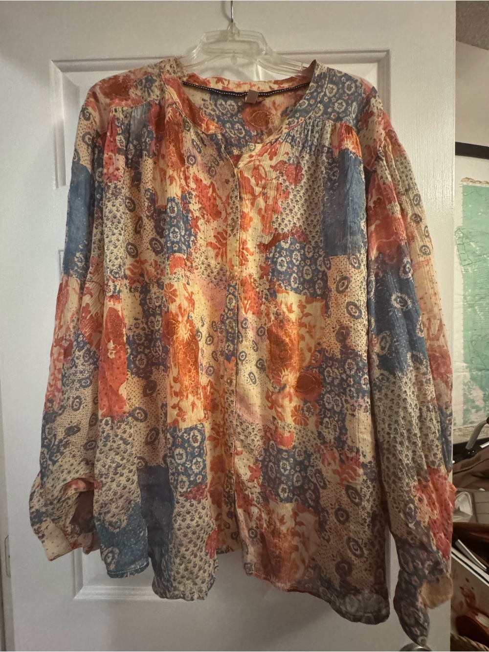 Anthropologie Pilcro Boho Patchwork Floral Peasant Blouse 3X